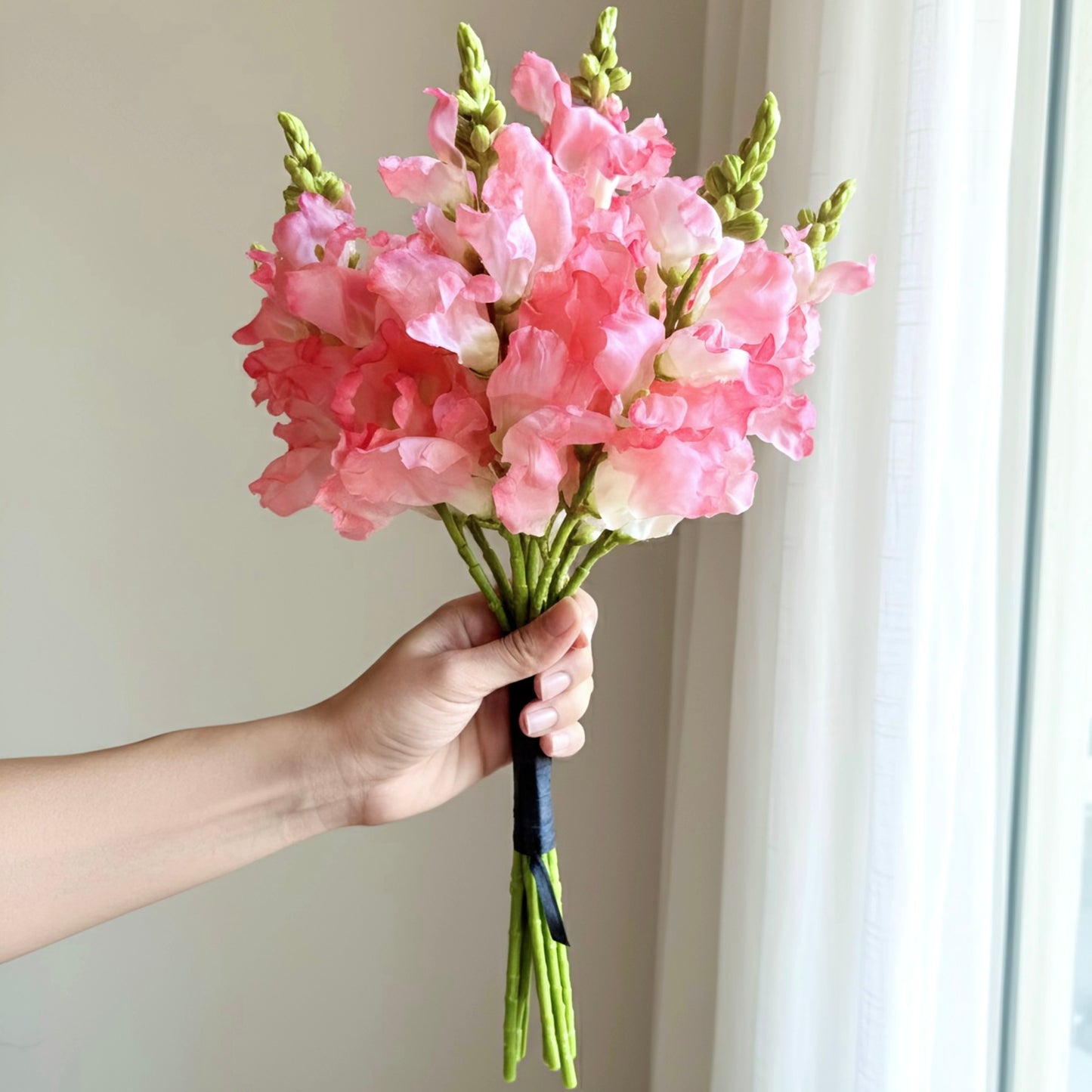 Pink Snapdragon Bunch in High-Quality Soft Silk. Hand tied Artificial Flower.
