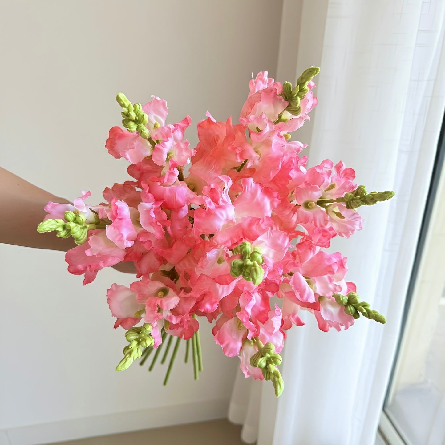 Pink Snapdragon Bunch in High-Quality Soft Silk. Hand tied Artificial Flower.