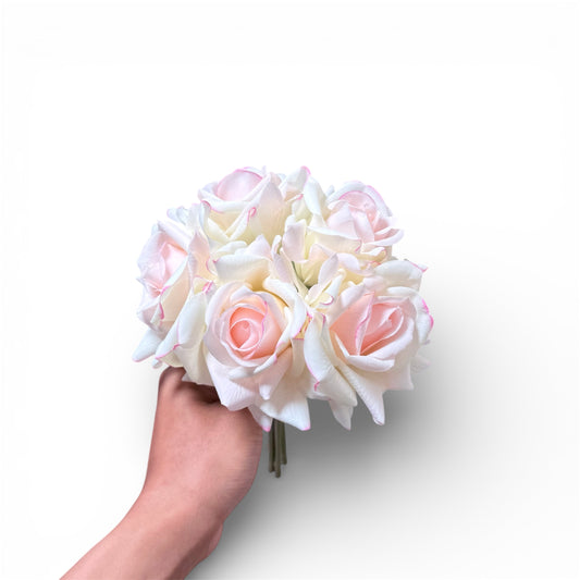 Real-Touch Creamy Pink Tip Rose in Moisturised Petals