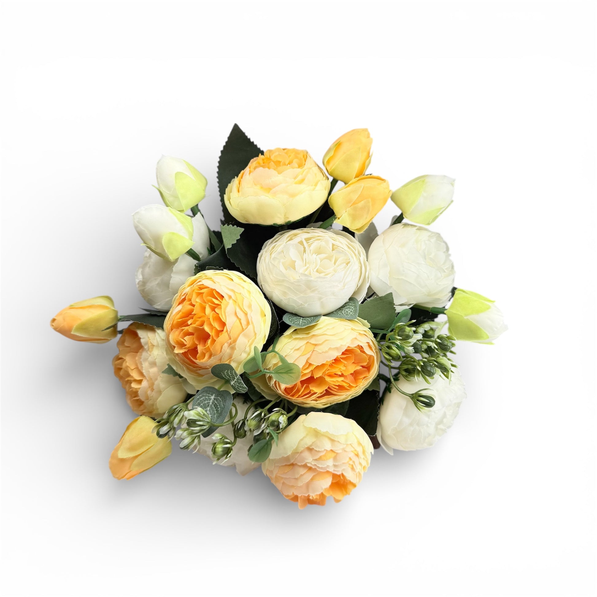 Bouquet of yellow and white flowers on a white background