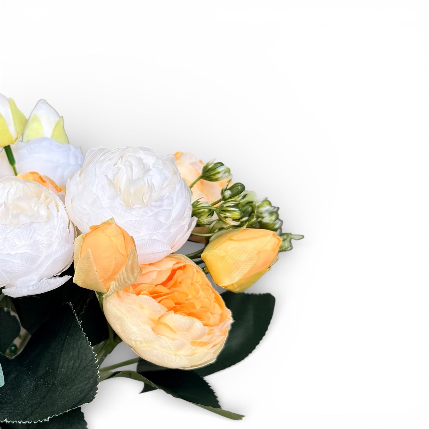 Bouquet of white and orange flowers on a white background