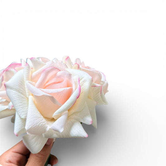 Real-Touch Creamy Pink Tip Rose in Moisturised Petals