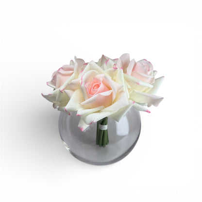 Real-Touch Creamy Pink Tip Rose in Moisturised Petals