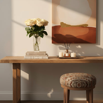 Real Touch Champagne Austin Rose Permanently Set in illusion water in Glass Vase