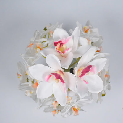 Real Touch White Moth Orchid Arrangements Permanently Set in illusion Water in Glass Vase