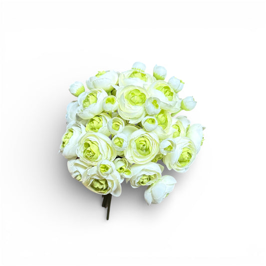 Bouquet of white and light green artificial flowers on a white background