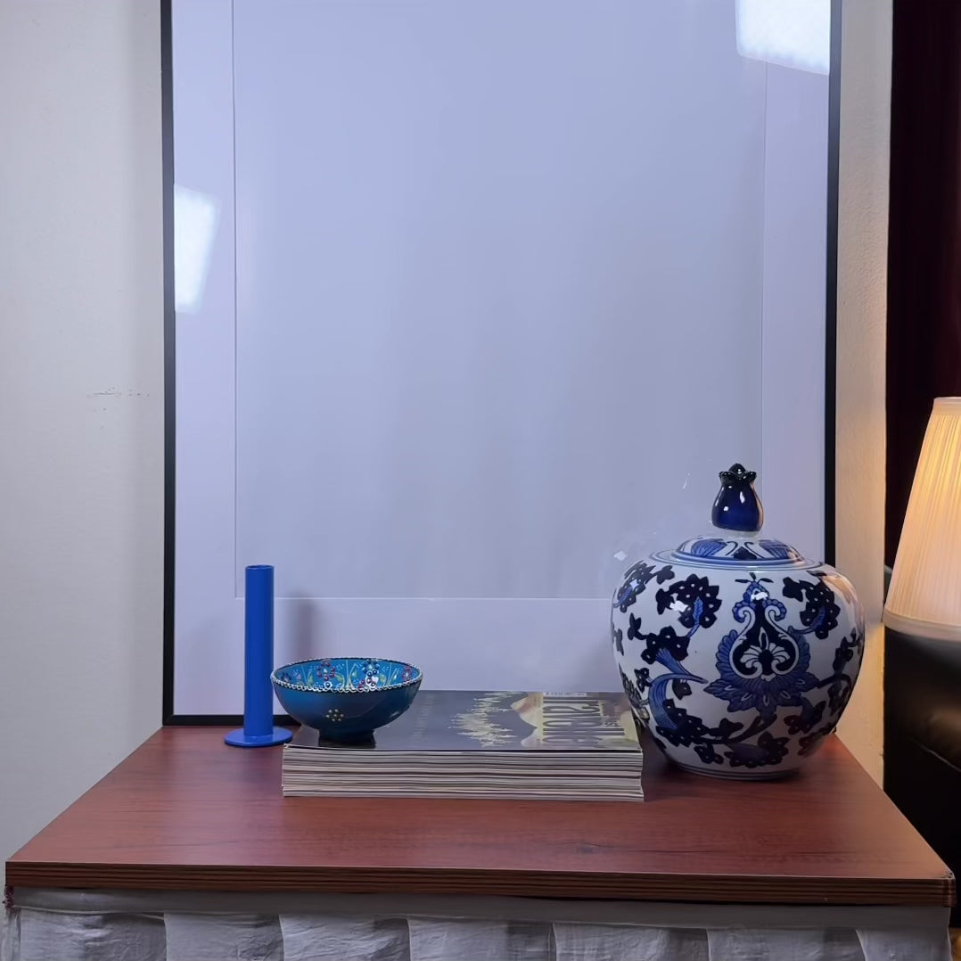 Luxury Real touch blue hydrangea in glass vase. Artificial flower.