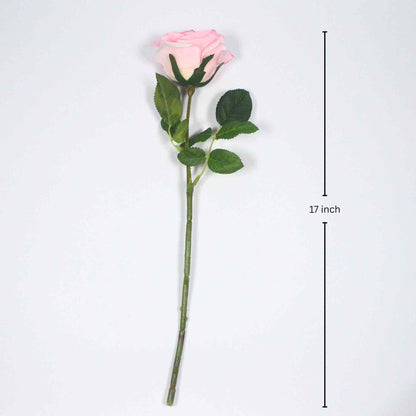 Real touch single stem pink rose 17 inch artificial flower stem