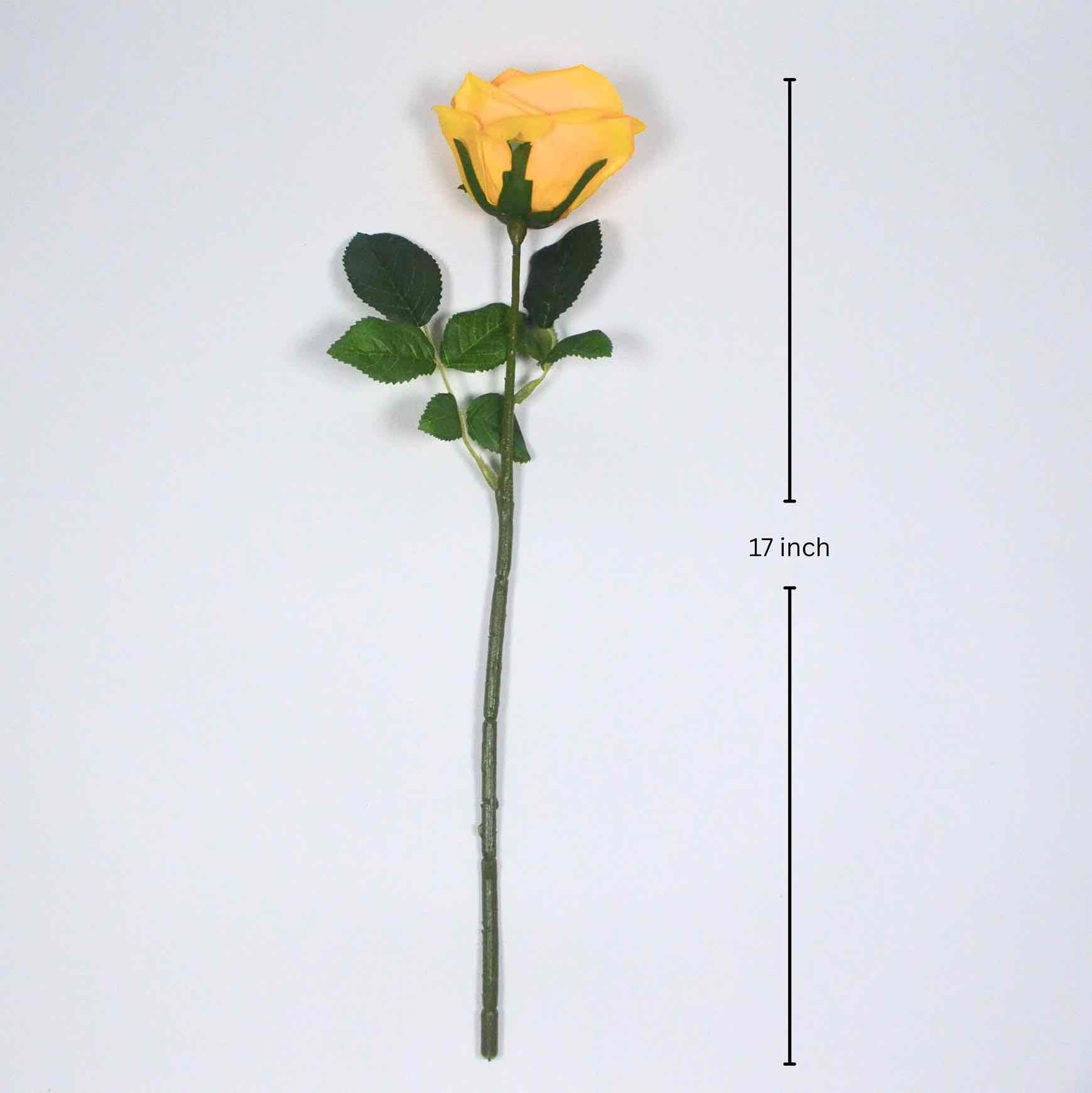 Real touch single stem yellow rose 17 inch artificial flower stem
