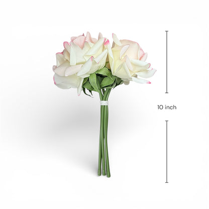 Real-Touch Creamy Pink Tip Rose in Moisturised Petals