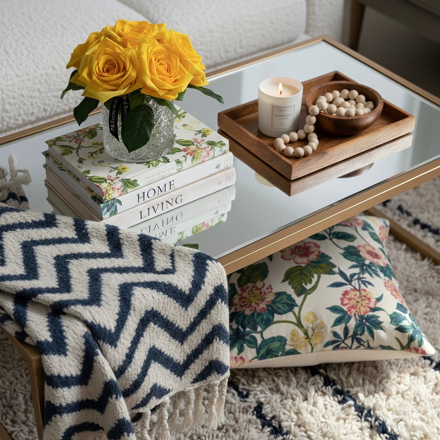 Real Touch Yellow Rose Permanently Set in illusion Water in Diamond Cut Glass Vase